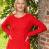 Lambay Lattice Cable Knit Aran Sweater Scarlet
