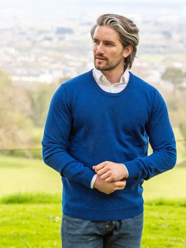 100% Lambswool Lightweight Crew Neck Ensign Blue