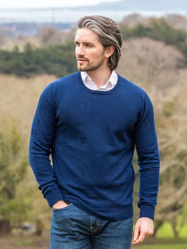 100% Lambswool Lightweight Crew Neck Rich Navy
