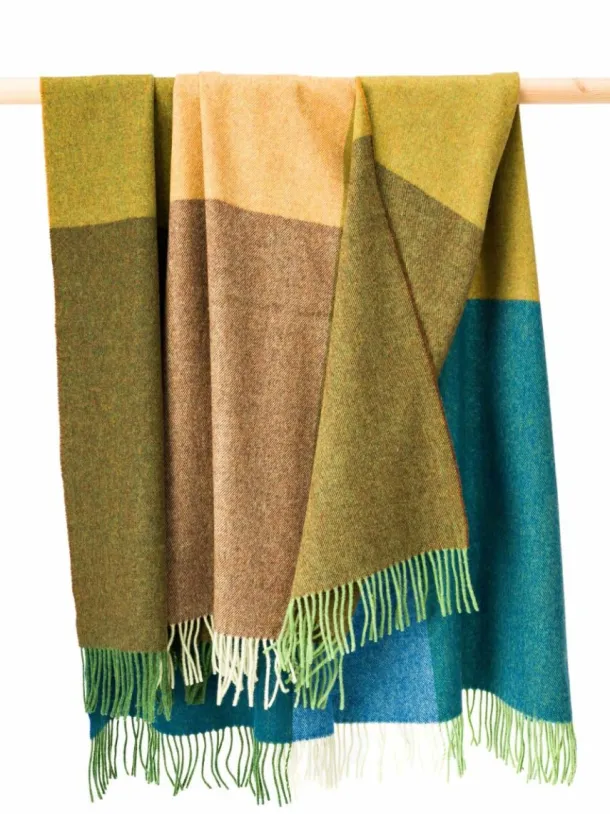 Lambswool Throw Blue Green Mustard Col. 612