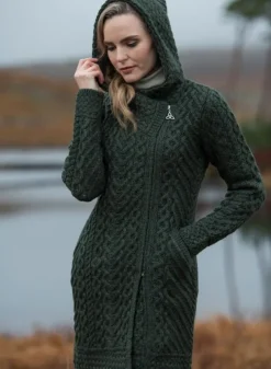 Long Heart Design Hooded Coat - Army Green