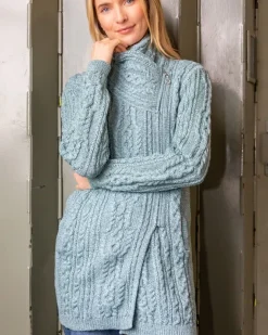 Long Side Zip Biker Jacket - 100% Merino Wool Aqua