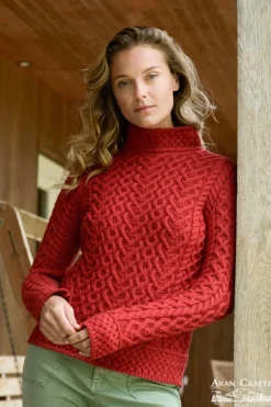 Luxurious Cable Knit Sweater - Ruby Red
