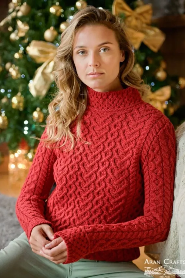 Luxurious Cable Knit Sweater - Ruby Red