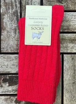 Luxury Ladies Cashmere Blend Socks- Bright Red (size 35-39)