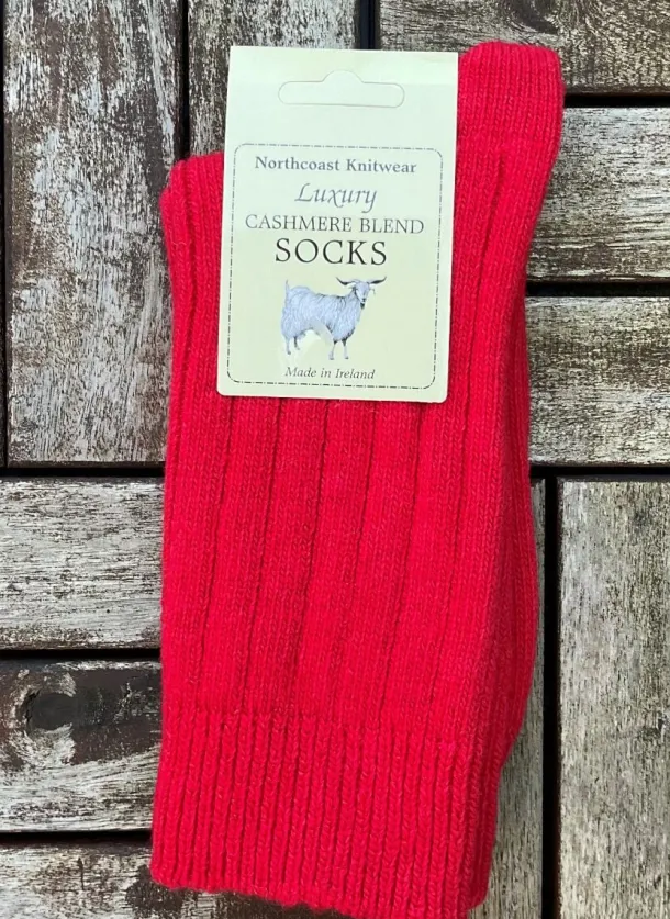 Luxury Ladies Cashmere Blend Socks- Bright Red (size 35-39)
