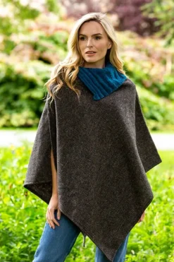 Made in Ireland Tweed Poncho with Collar Grey