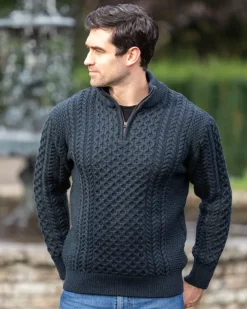 Mens Aran Half Zip Neck Sweater Blackwatch