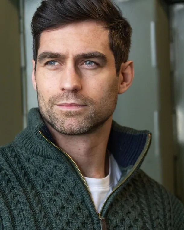 Mens Aran Half Zip Neck Sweater Army Green