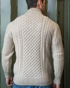 Mens Aran Half Zip Neck Sweater Beige