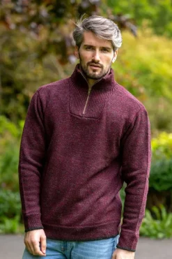Men's Burgundy Lambswool Half Zip Sweater