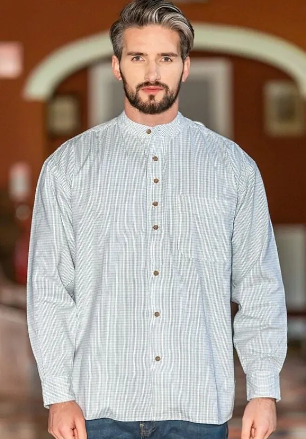 Men's Check Traditional Grandfather Shirt - SW1234