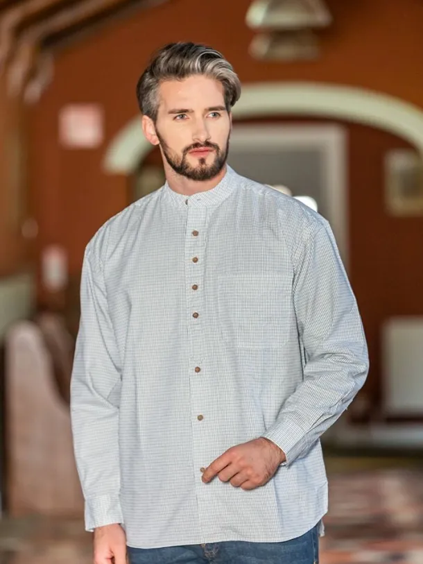 Men's Check Traditional Grandfather Shirt - SW1234