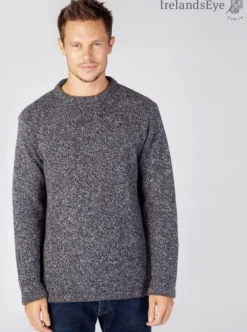 Men's Crew Neck Wool and Cashmere Sweater Navy marl