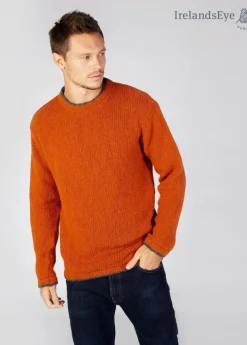 Men's Crew Neck Wool and Cashmere Sweater Terracotta