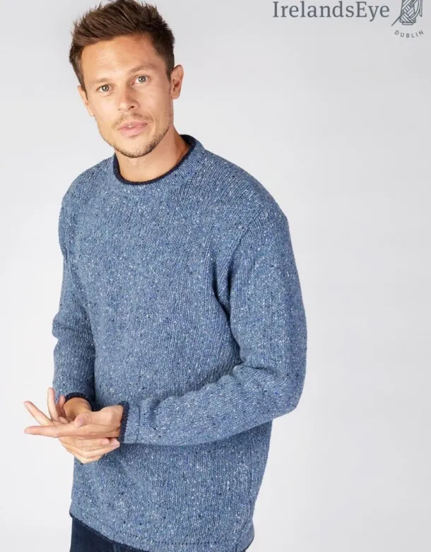 Men's Crew Neck Wool and Cashmere Sweater Blue Ocean