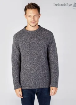 Men's Crew Neck Wool and Cashmere Sweater Navy marl