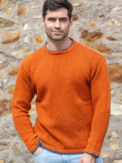 Men's Crew Neck Wool and Cashmere Sweater Terracotta