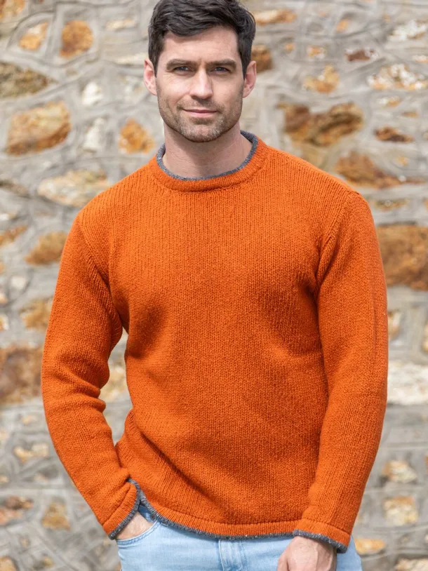 Men's Crew Neck Wool and Cashmere Sweater Terracotta