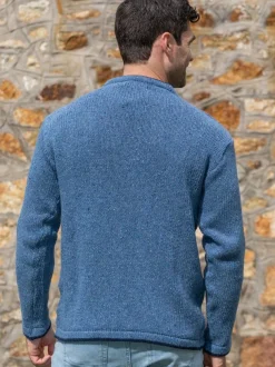 Men's Crew Neck Wool and Cashmere Sweater Blue Ocean