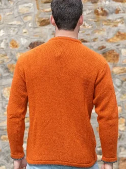Men's Crew Neck Wool and Cashmere Sweater Terracotta