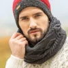 Mens Crochet Hat Red and Charcoal Rim