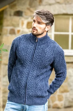 Mens Fisherman Full zip Cardigan Denim Marl