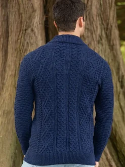Men's Fisherman Full Zip Cardigan Deep Water Blue