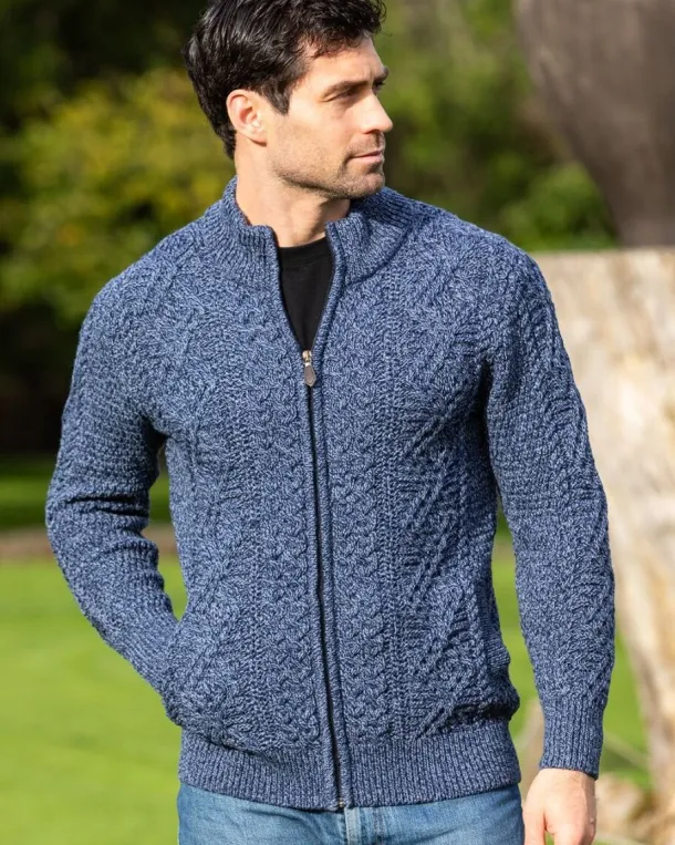 Mens Fisherman Full zip Cardigan Denim Marl