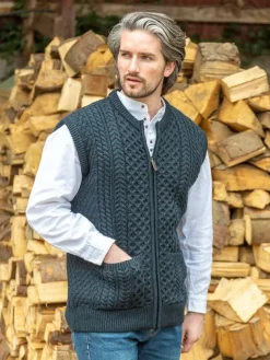 Mens Full Zip Aran Waistcoat Blackwatch
