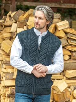 Mens Full Zip Aran Waistcoat Blackwatch