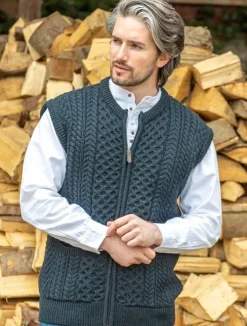 Mens Full Zip Aran Waistcoat Blackwatch