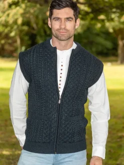 Mens Full Zip Aran Waistcoat Blackwatch