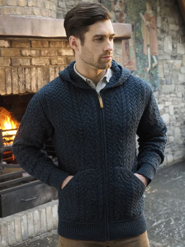 Mens Full Zip Hooded Cardigan - Navy