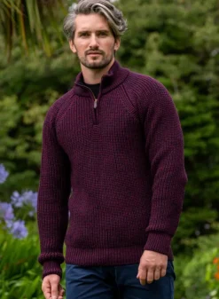 Men's half zip ribbed sweater Berry