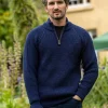 Men's half zip ribbed sweater Deep Water Blue