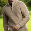 Men's half zip ribbed sweater Camel