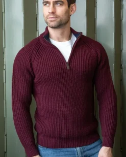 Men's half zip ribbed sweater Berry