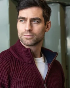 Men's half zip ribbed sweater Berry
