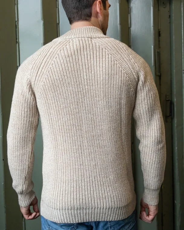 Men's half zip ribbed sweater Camel