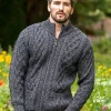 Men's Merino Wool Full Zip Aran Cardigan