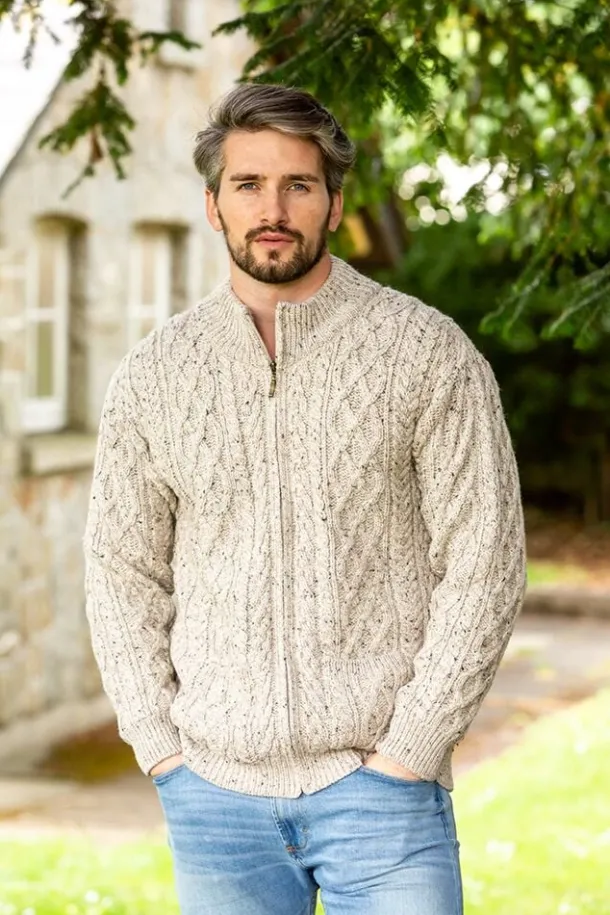 Men's Merino Wool Full Zip Aran Cardigan
