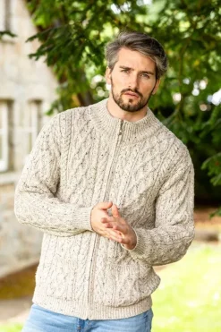 Men's Merino Wool Full Zip Aran Cardigan