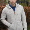 Men's Oatmeal Cable Knit Full Zip Hooded Cardigan