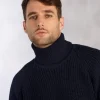 Mens Rib Roll Neck Navy
