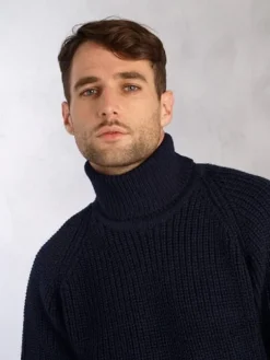 Mens Rib Roll Neck Navy