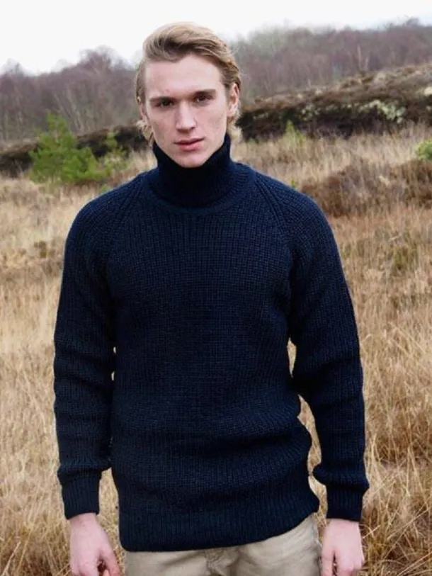 Mens Rib Roll Neck Navy