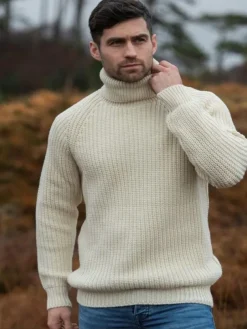 Men's Rib Roll Neck Sweater Natural
