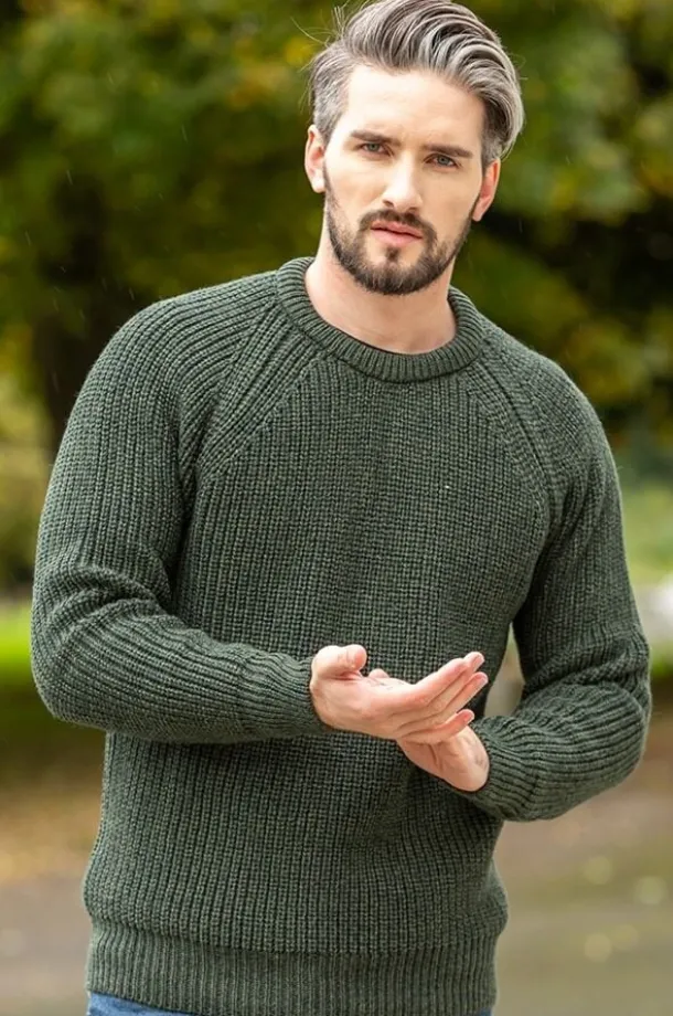 Mens Ribbed Crew Neck Sweater Green