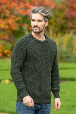 Mens Ribbed Crew Neck Sweater Green